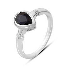 Срібна каблучка з сапфіром 1.757ct, фіанітами