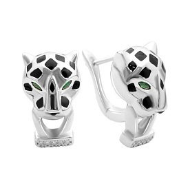 Серебряные серьги с фианитами, емаллю