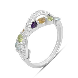 Срібна каблучка з аметистом 1.117ct, цитрином, хризолітом, топазом