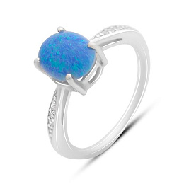 Серебряное кольцо с опалом 0.975ct, фианитами