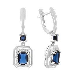 Срібні сережки з сапфіром nano 2.947ct, фіанітами