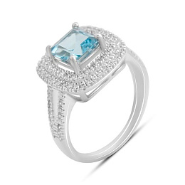 Серебряное кольцо с топазом 3.289ct, фианитами