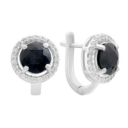 Серебряные серьги с сапфиром 5.916ct, фианитами